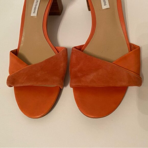 DIANE VON FURSTENBERG SANDALS BLOCK HEELS PEACH CORAL SUEDE LEATHER - Picture 5 of 13